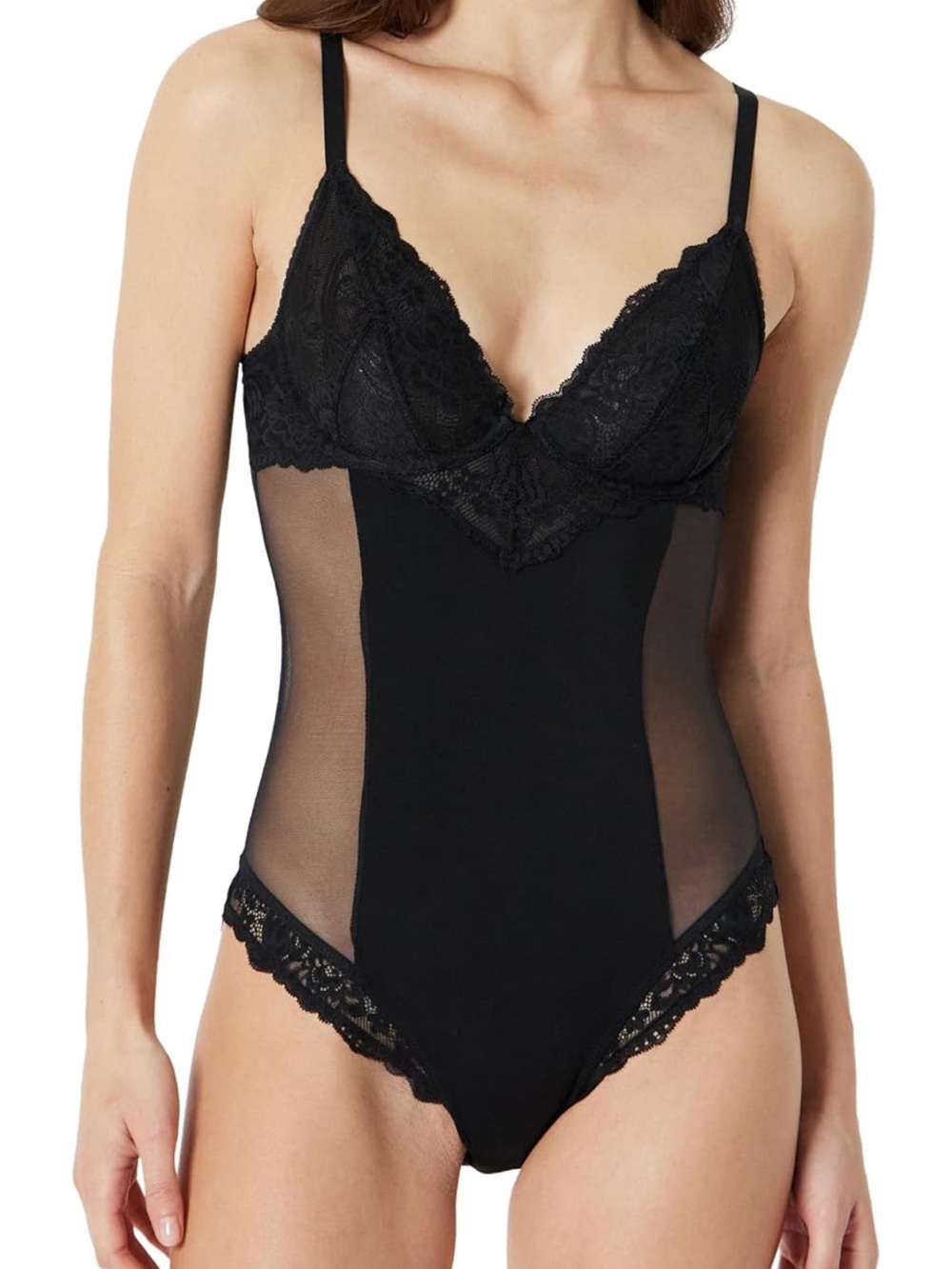 Amazon Essentials Black Lace & Mesh Bodysuit